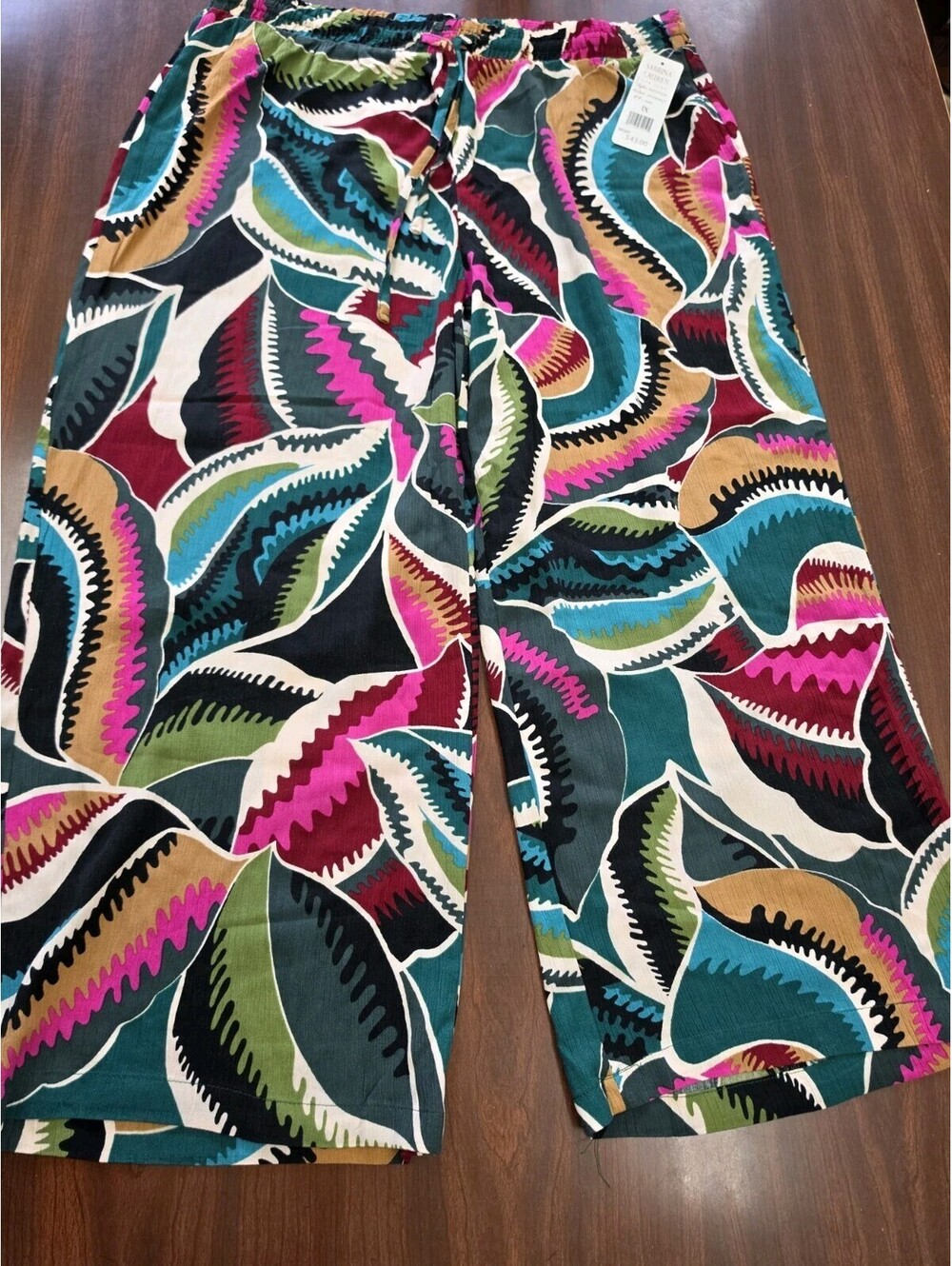 Sabrina Lauren NWT Wide Leg Palazzo Pants Womens 1X Tropical Boho Resort Pull On